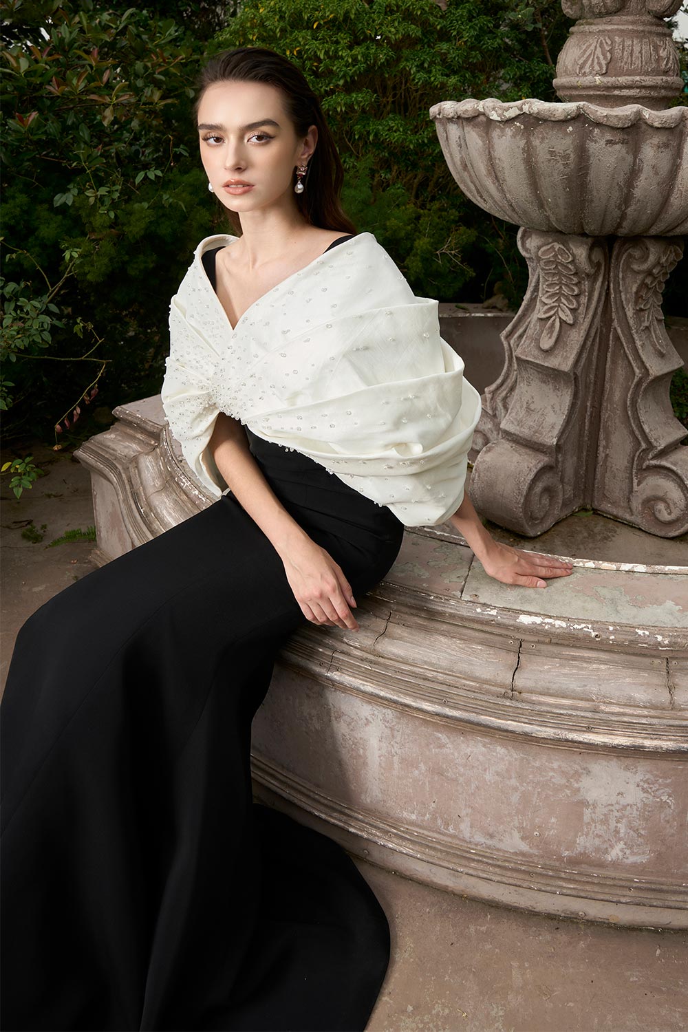 Melina Mermaid Draped Crepe Floor Length Dress