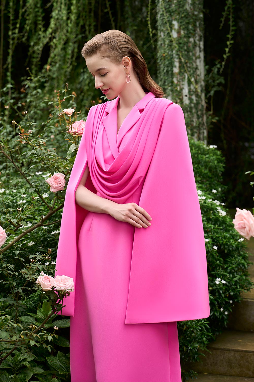 Margaret A-line Notch Lapel Silk Crepe Floor Length Dress