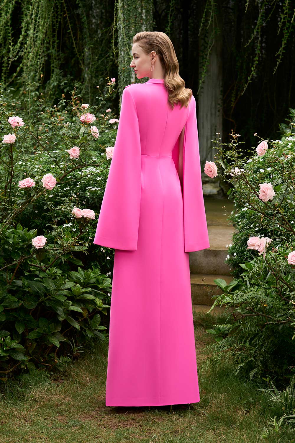 Margaret A-line Notch Lapel Silk Crepe Floor Length Dress