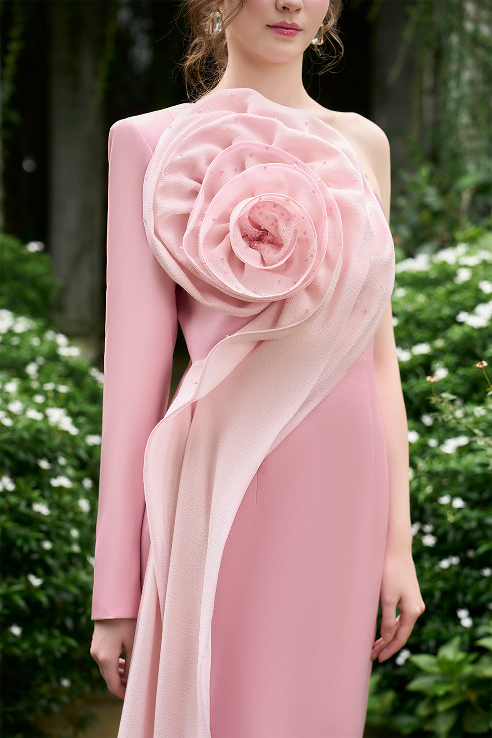 Micah Sheath Flower Applique Silk Crepe Floor Length Dress