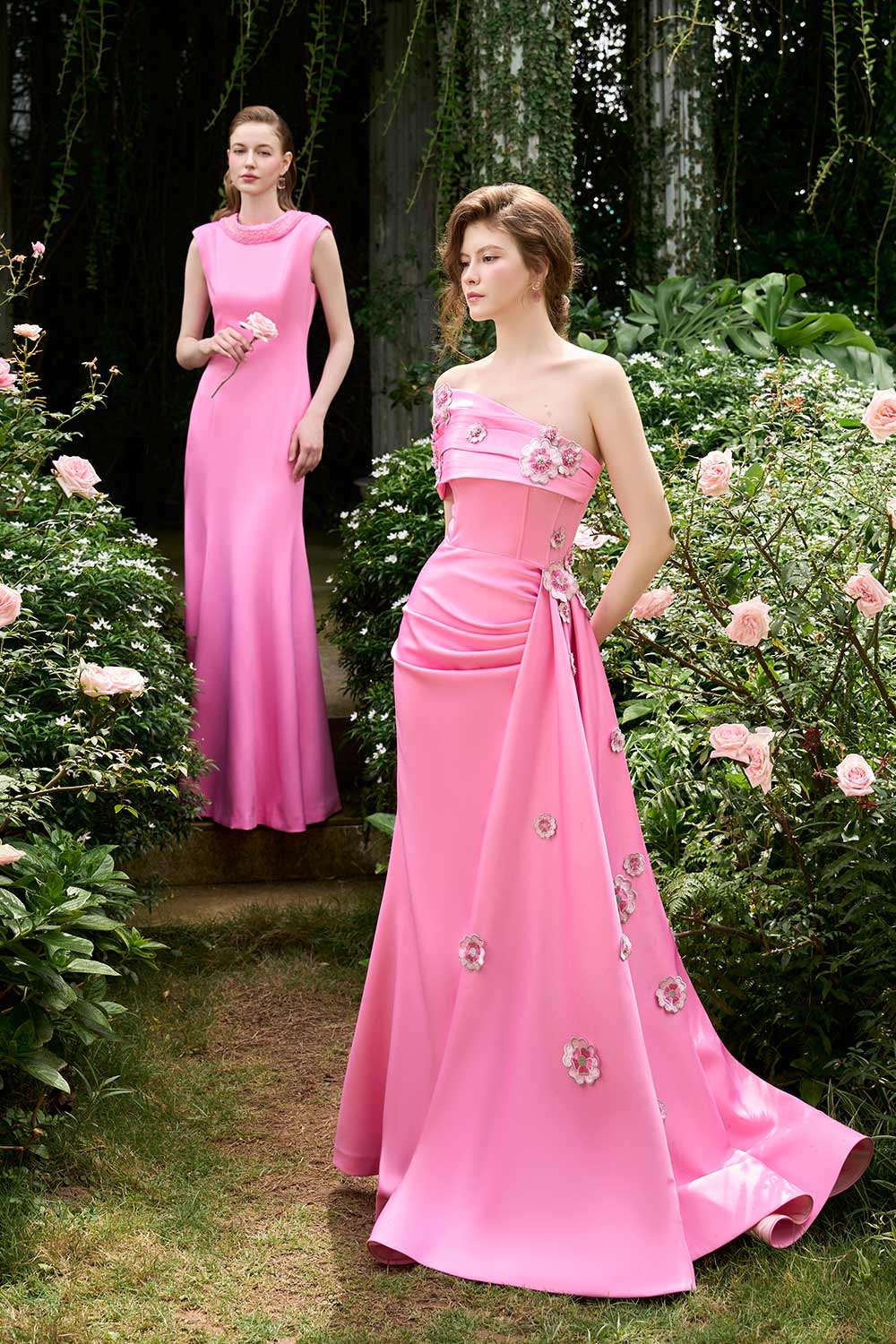 Parker Mermaid Mock Neck Silk Floor Length Dress