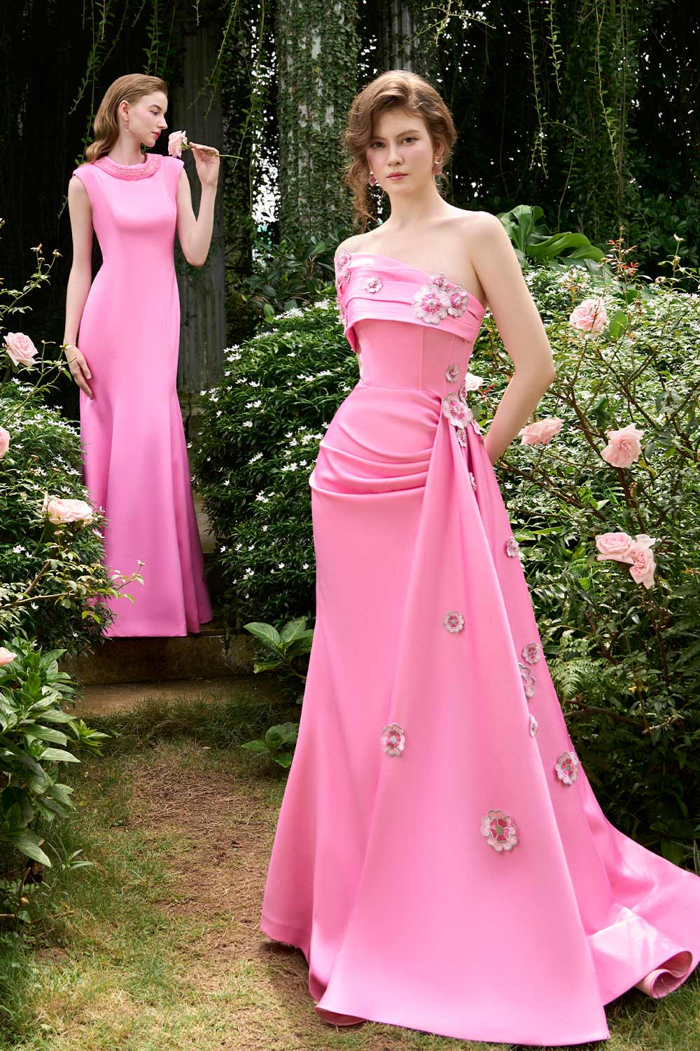 Alora Trumpet Asymmetric Silk Floor Length Dress