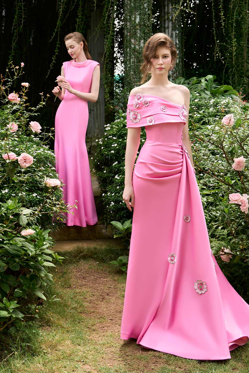 Alora Trumpet Asymmetric Silk Floor Length Dress