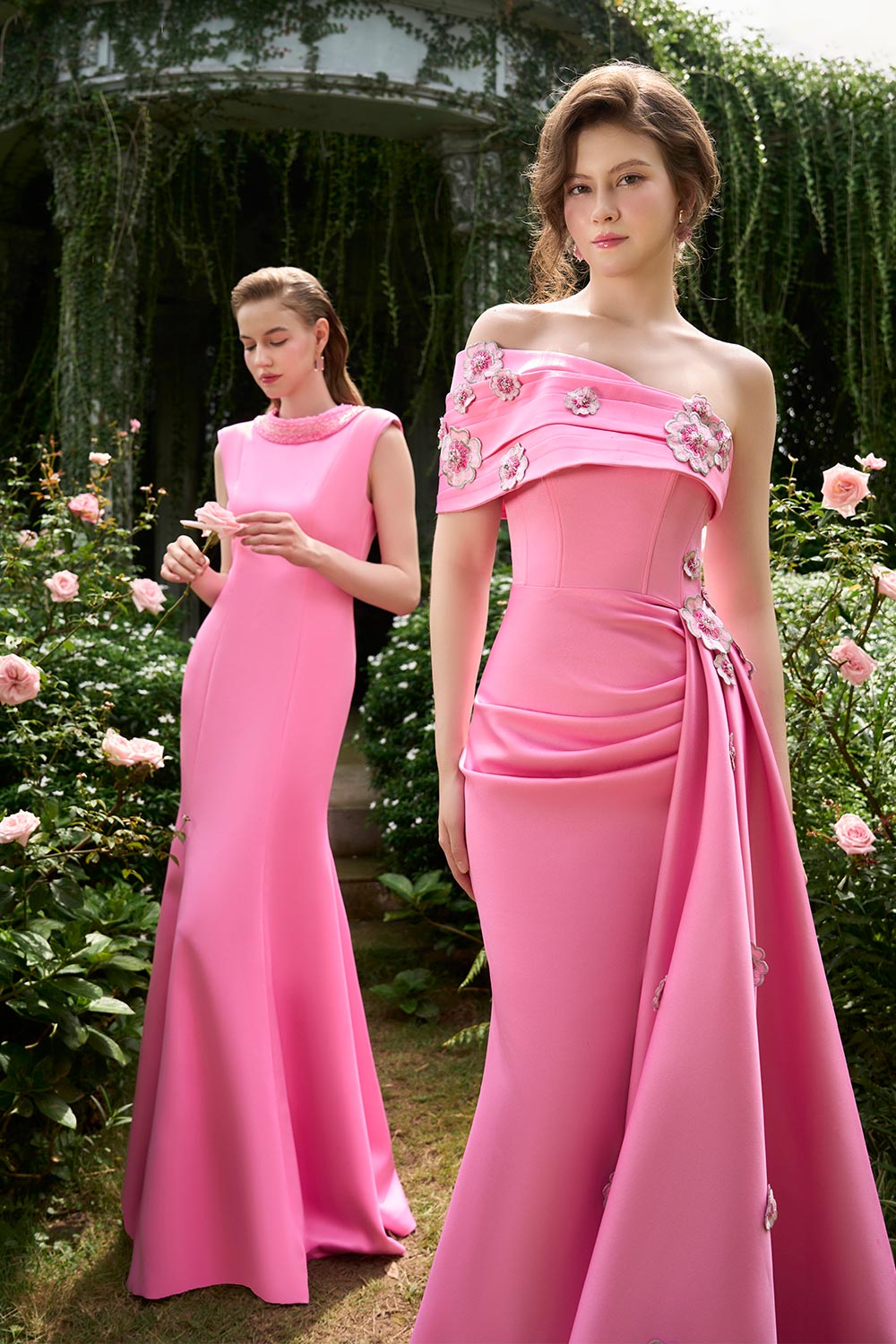 Parker Mermaid Mock Neck Silk Floor Length Dress