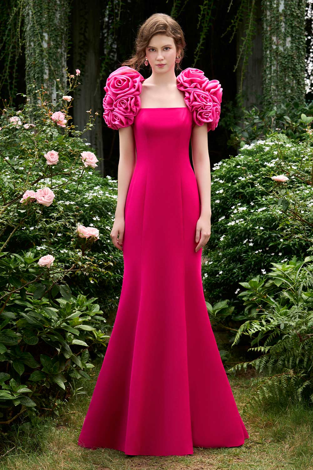 Alani Mermaid Square Neck Silk Crepe Floor Length Dress