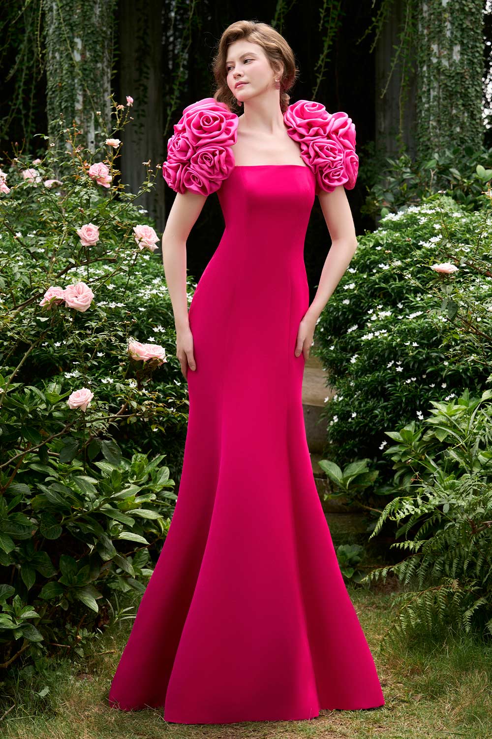 Alani Mermaid Square Neck Silk Crepe Floor Length Dress