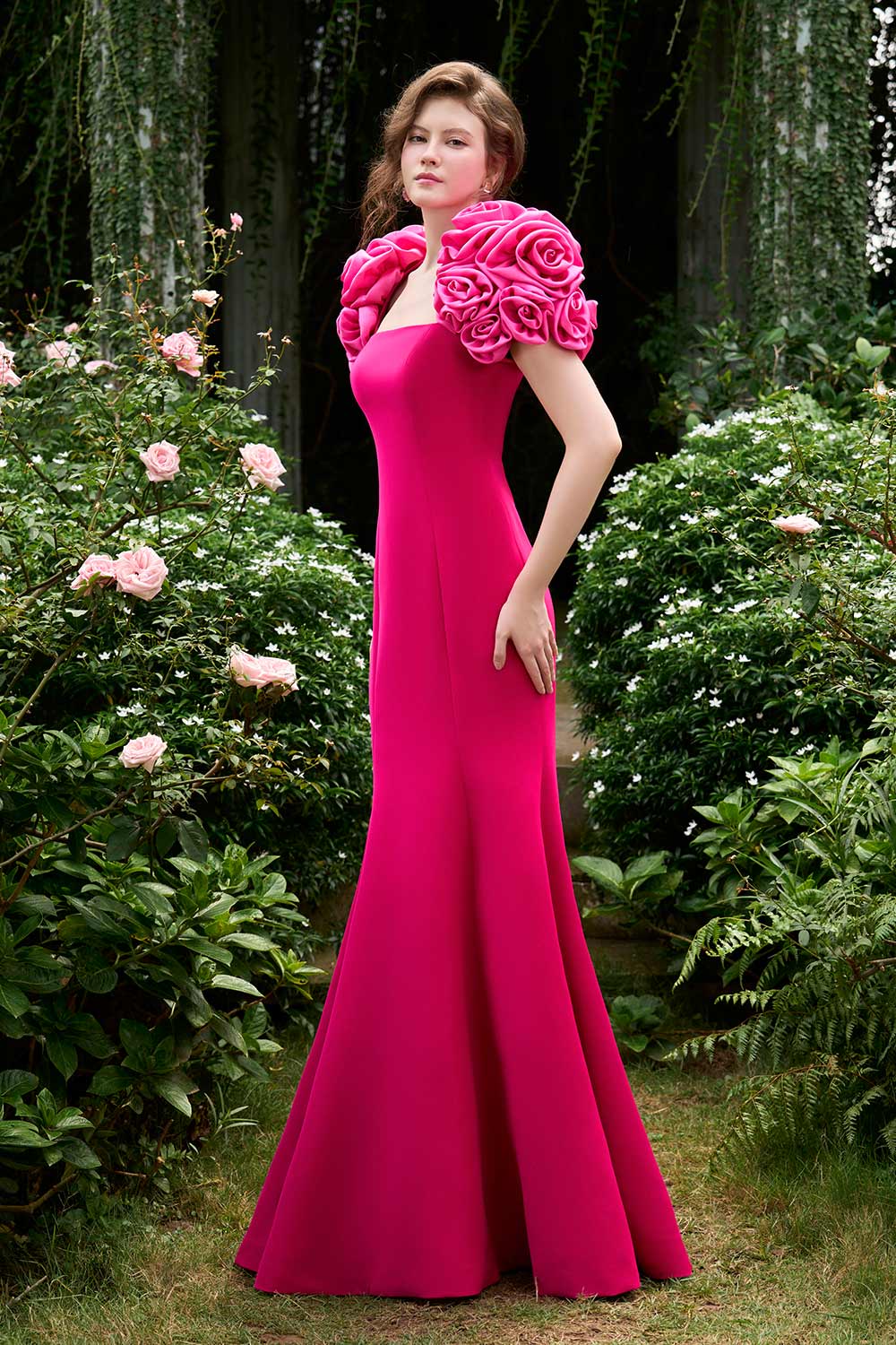 Alani Mermaid Square Neck Silk Crepe Floor Length Dress