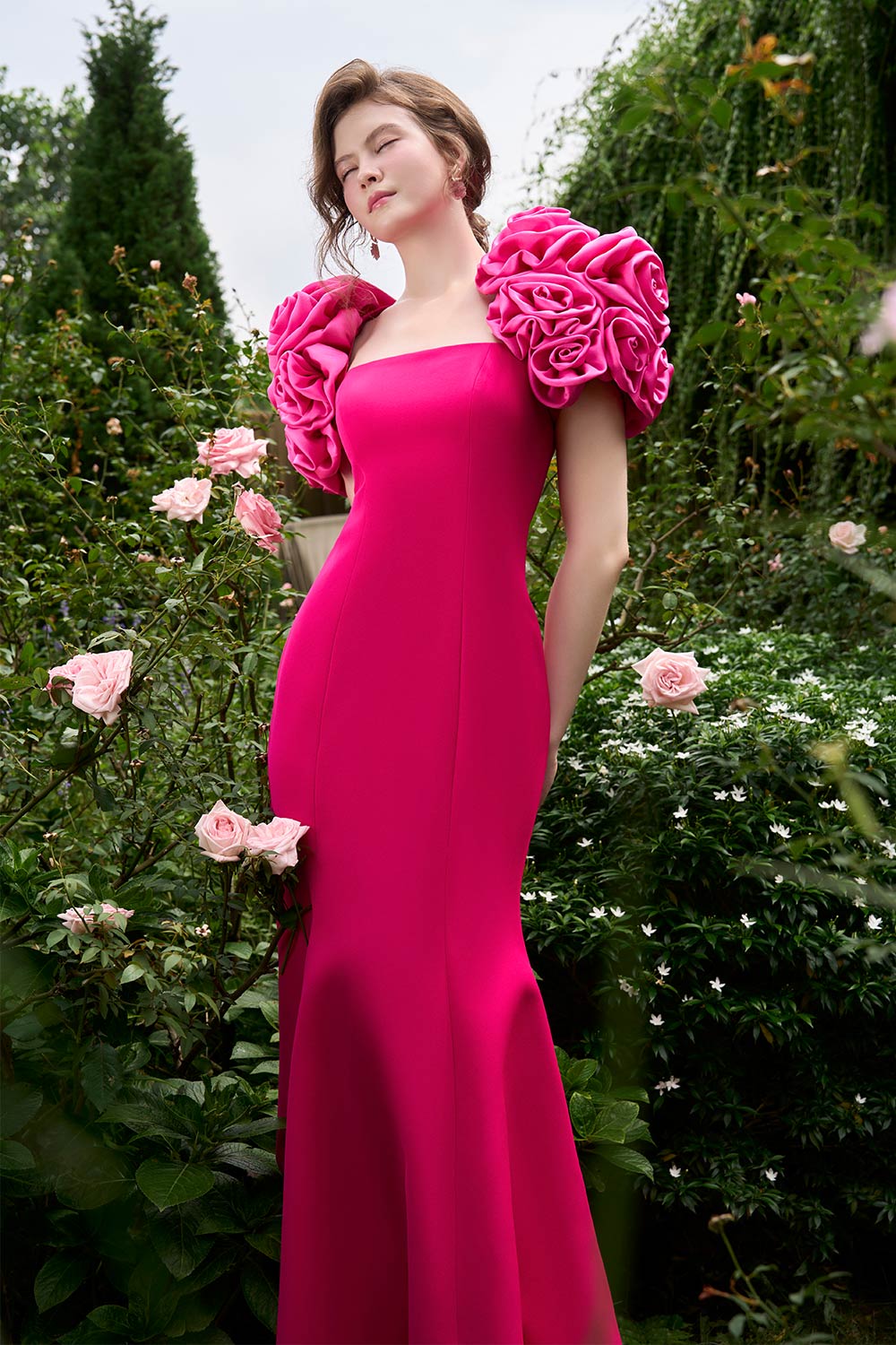 Alani Mermaid Square Neck Silk Crepe Floor Length Dress