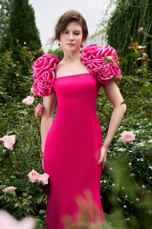 Alani Mermaid Square Neck Silk Crepe Floor Length Dress