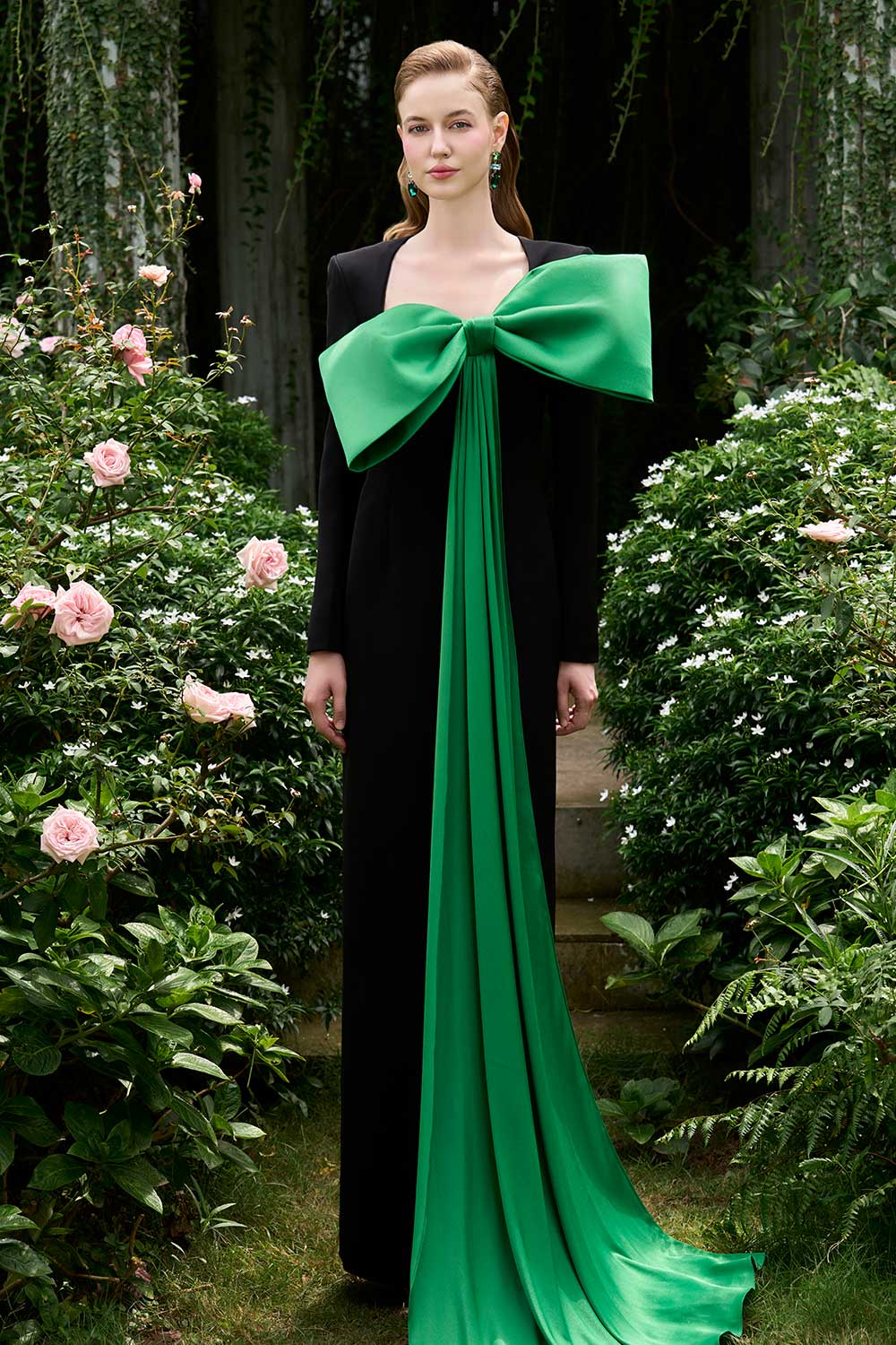 Khloe Sheath Bow Silk Crepe Floor Length Dress