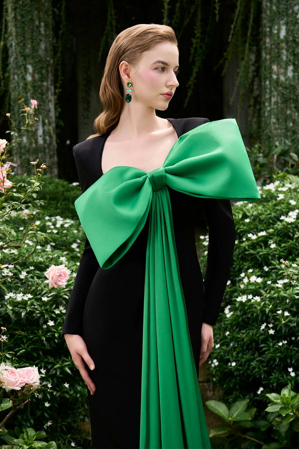 Khloe Sheath Bow Silk Crepe Floor Length Dress