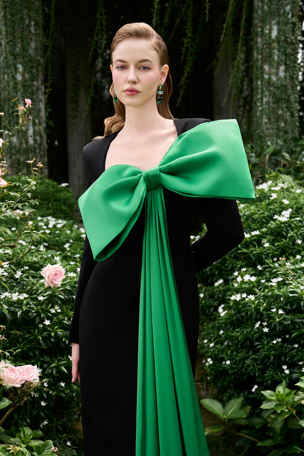 Khloe Sheath Bow Silk Crepe Floor Length Dress