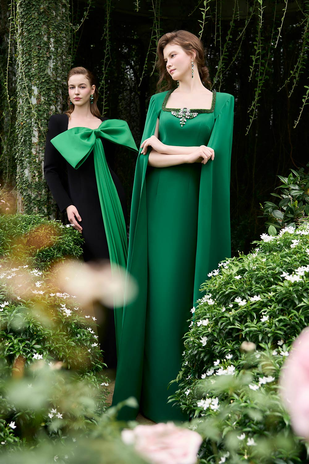 Khloe Sheath Bow Silk Crepe Floor Length Dress