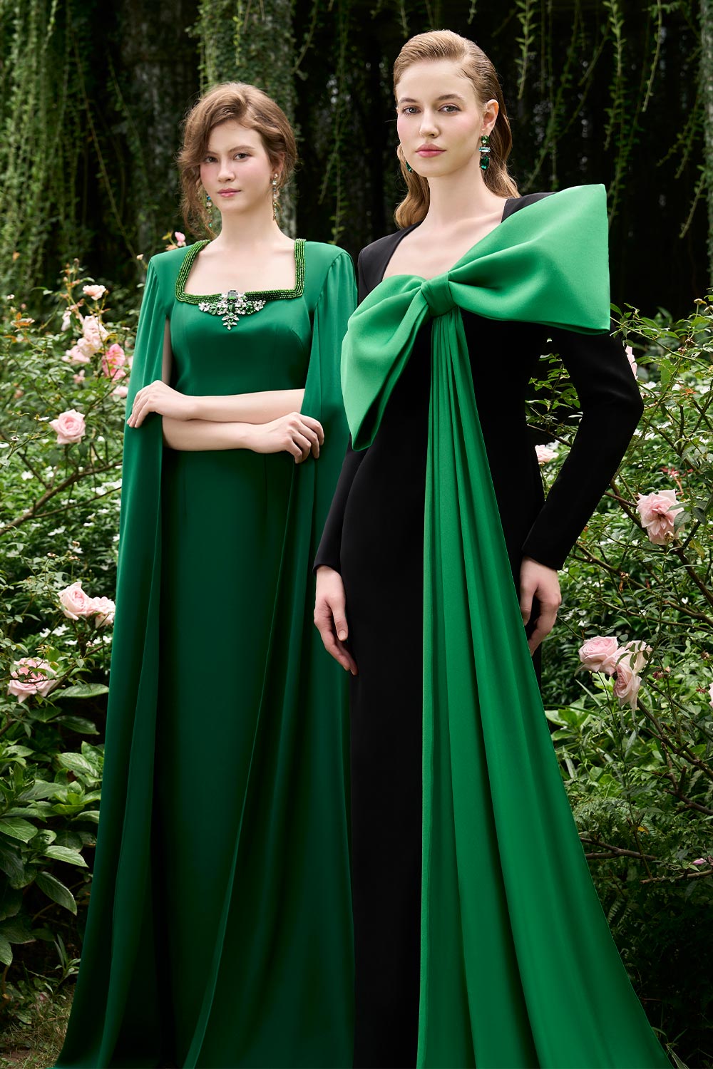 Khloe Sheath Bow Silk Crepe Floor Length Dress