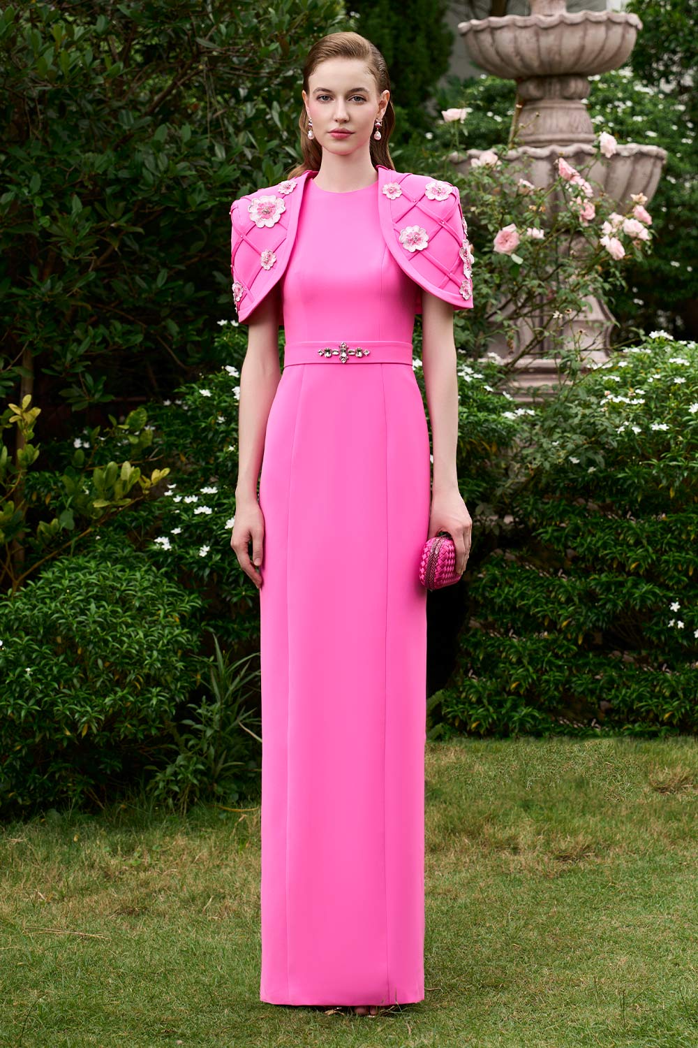 Kaydence Sheath Cape Shoulder Silk Crepe Floor Length Set