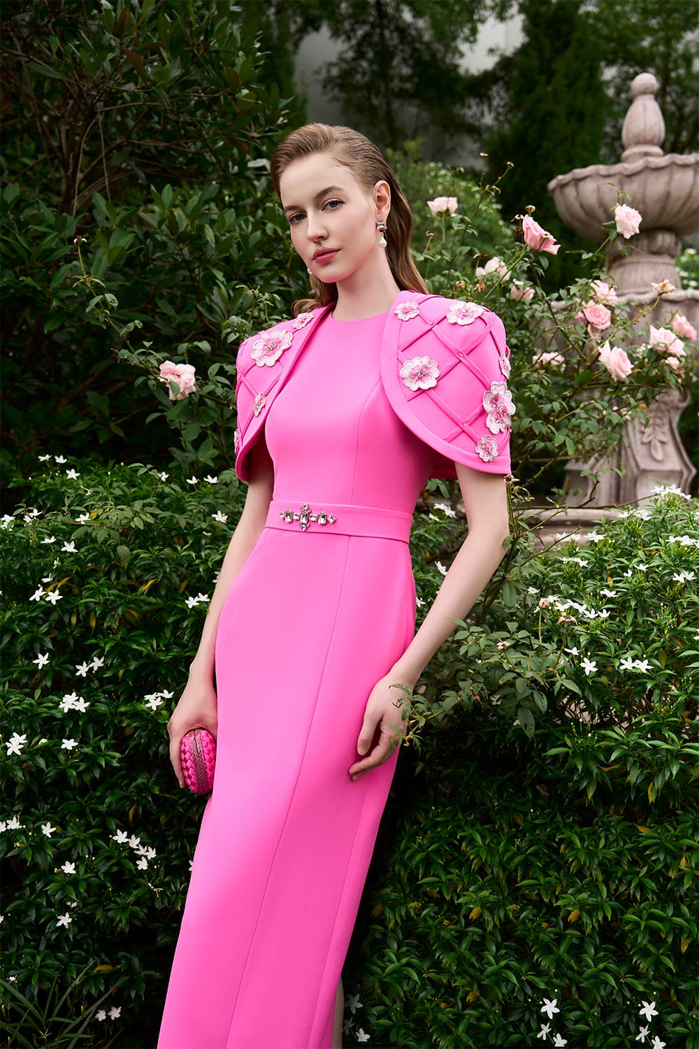 Kaydence Sheath Cape Shoulder Silk Crepe Floor Length Set