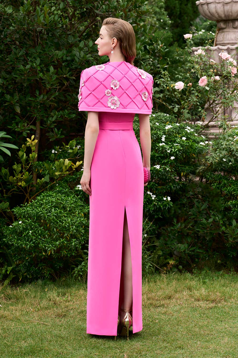 Kaydence Sheath Cape Shoulder Silk Crepe Floor Length Set