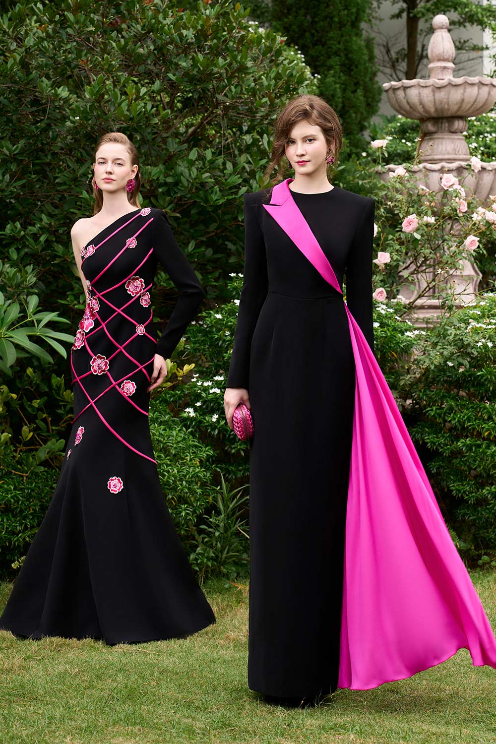 Lyanna Mermaid Asymmetric Sleeved Silk Crepe Floor Length Dress