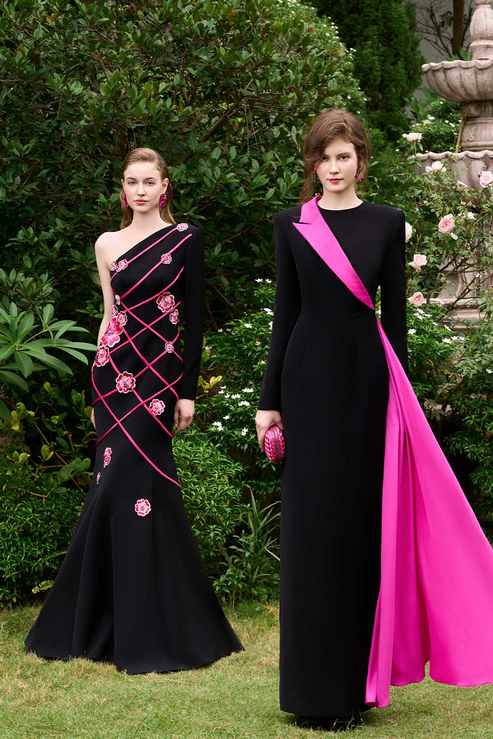 Lyanna Mermaid Asymmetric Sleeved Silk Crepe Floor Length Dress