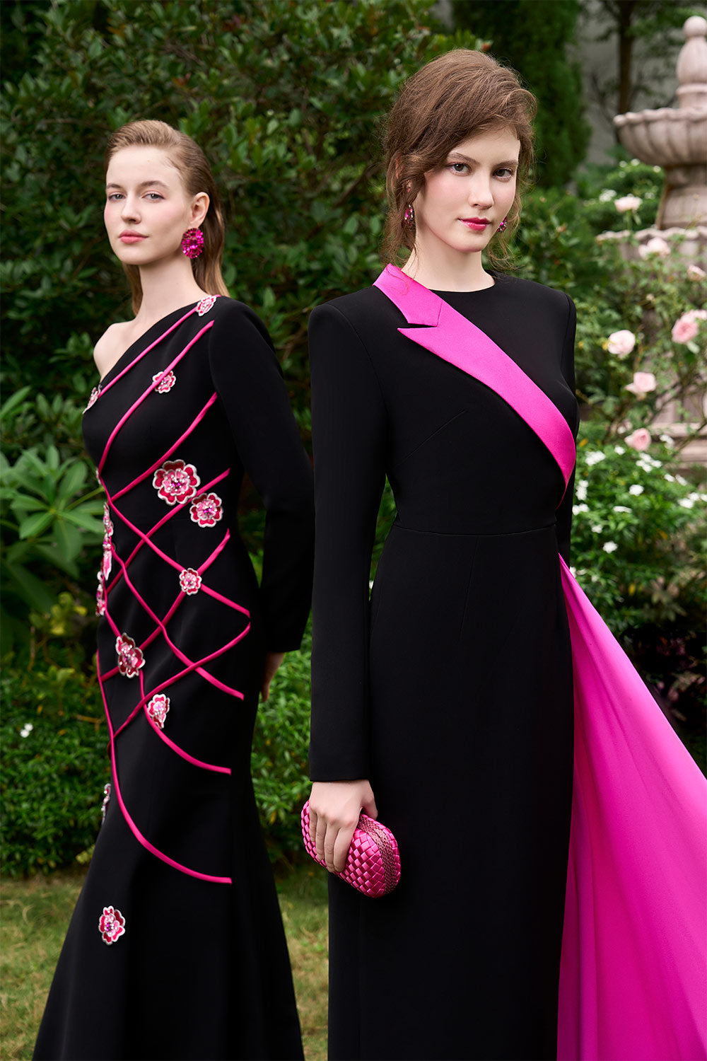 Lyanna Mermaid Asymmetric Sleeved Silk Crepe Floor Length Dress