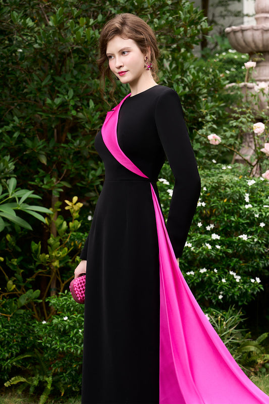 Jazmine Sheath Extended Flap Silk Crepe Floor Length Dress