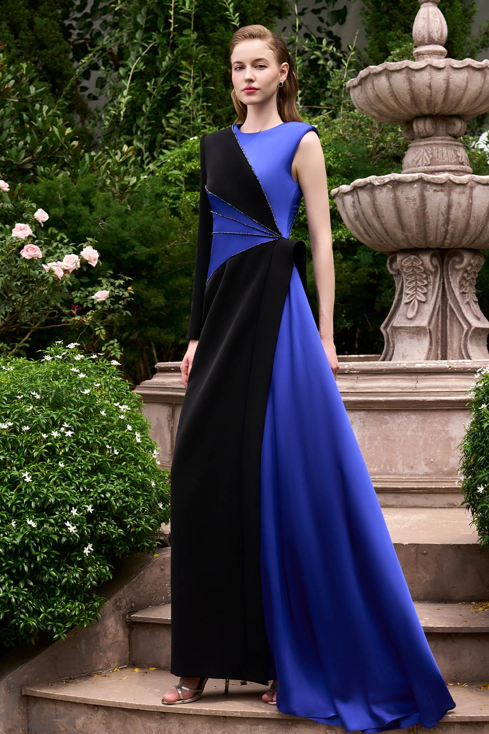 Bailey Asymmetric Extended Flap Silk Crepe Floor Length Dress