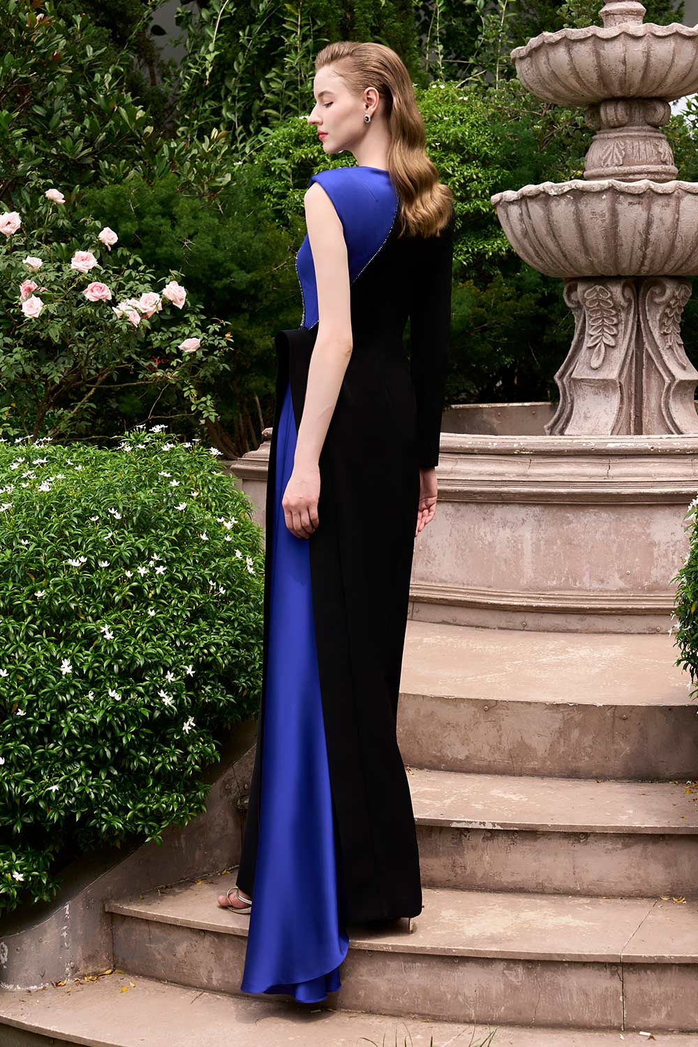 Bailey Asymmetric Extended Flap Silk Crepe Floor Length Dress