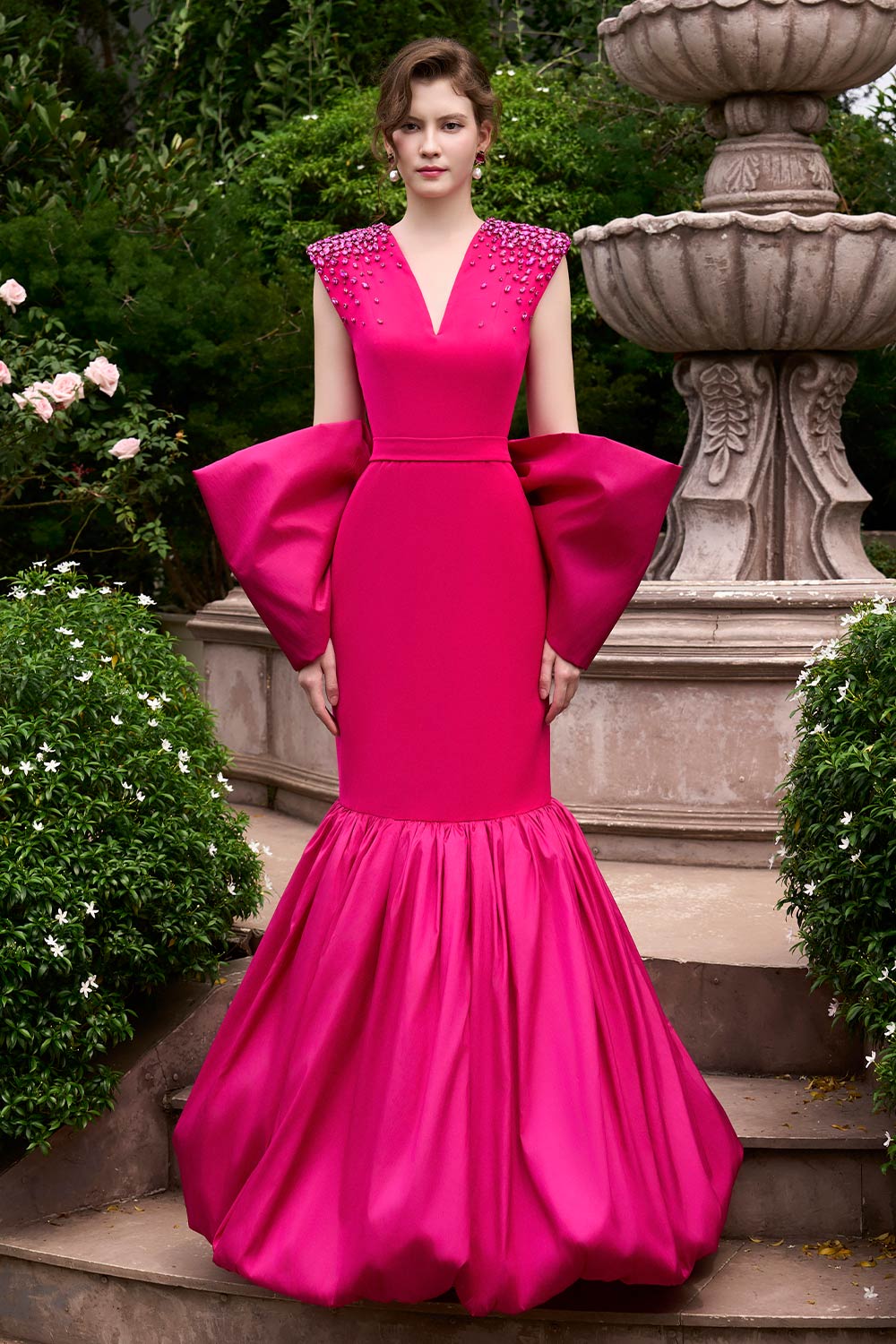 Sylvie Mermaid Bow Taffeta Floor Length Dress