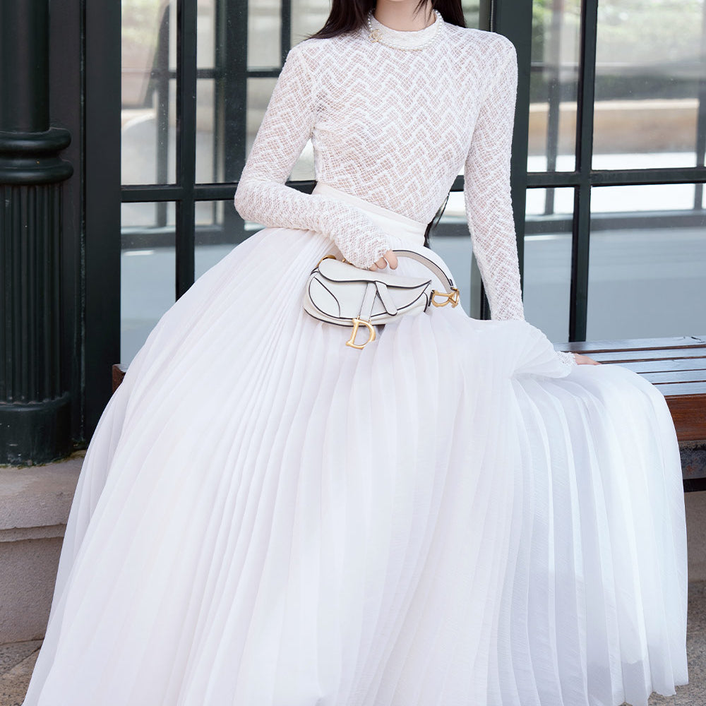 Bunnie Flared Pleated Voile Long Length Skirt