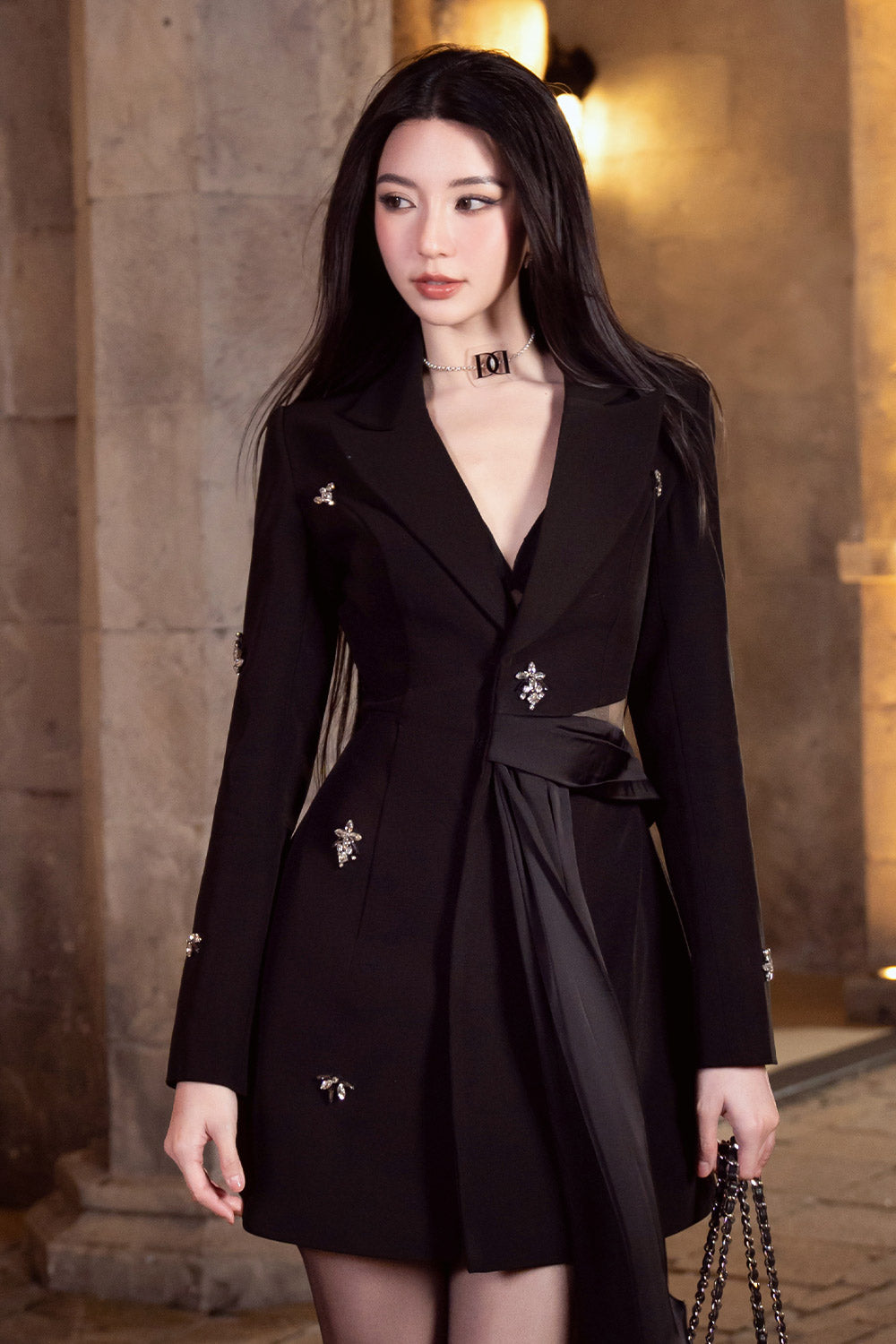 Harper A-line Notch Lapel Polycotton Mini Dress