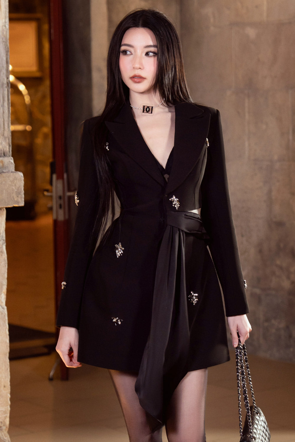 double lined mini dress Women's Harper A-line Notch Lapel Polycotton Mini Dress S/M/L/Customize Black MEAN BLVD Black / L