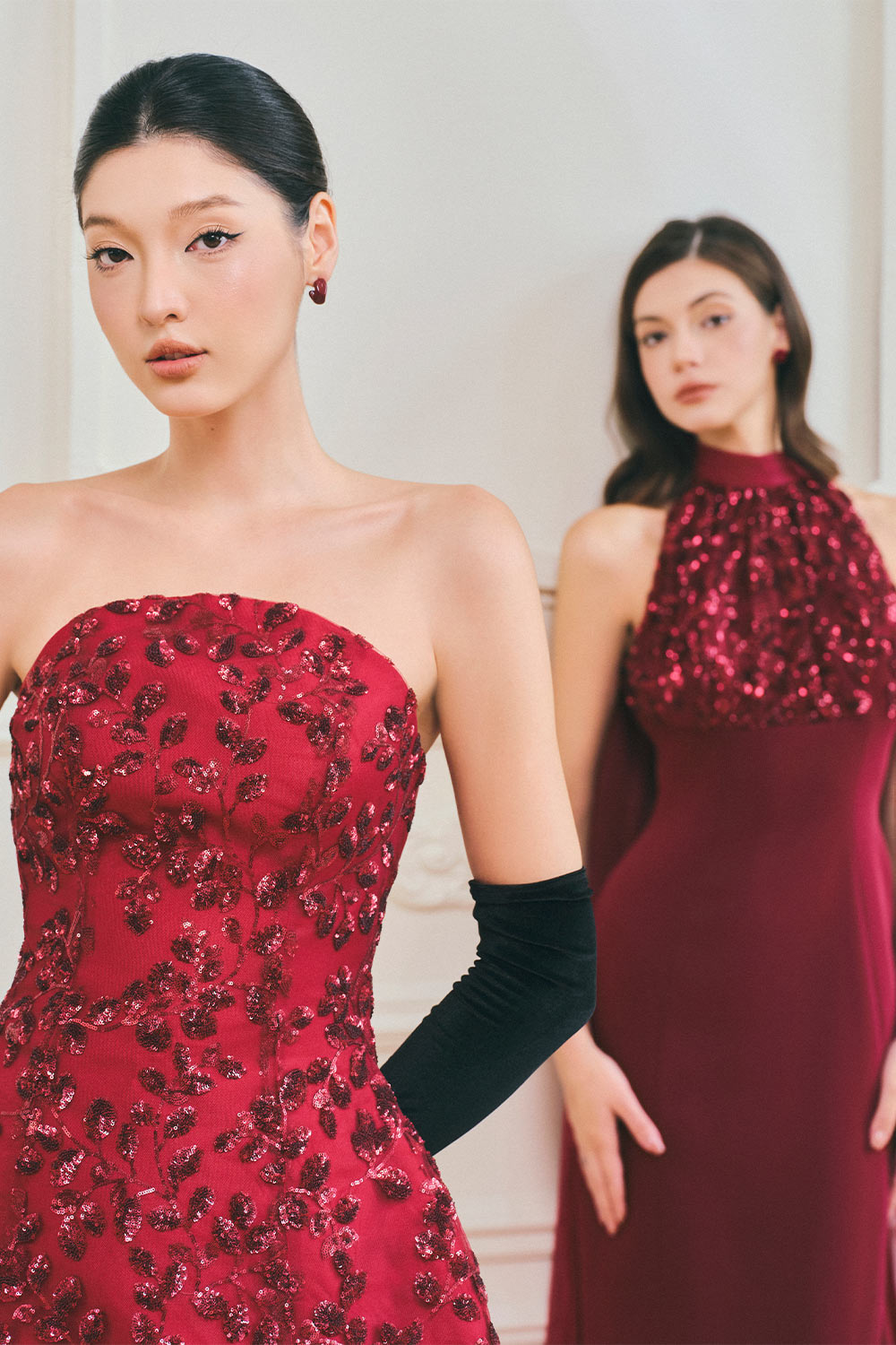 Solène Peplum Curved Neck Taffeta Maxi Set