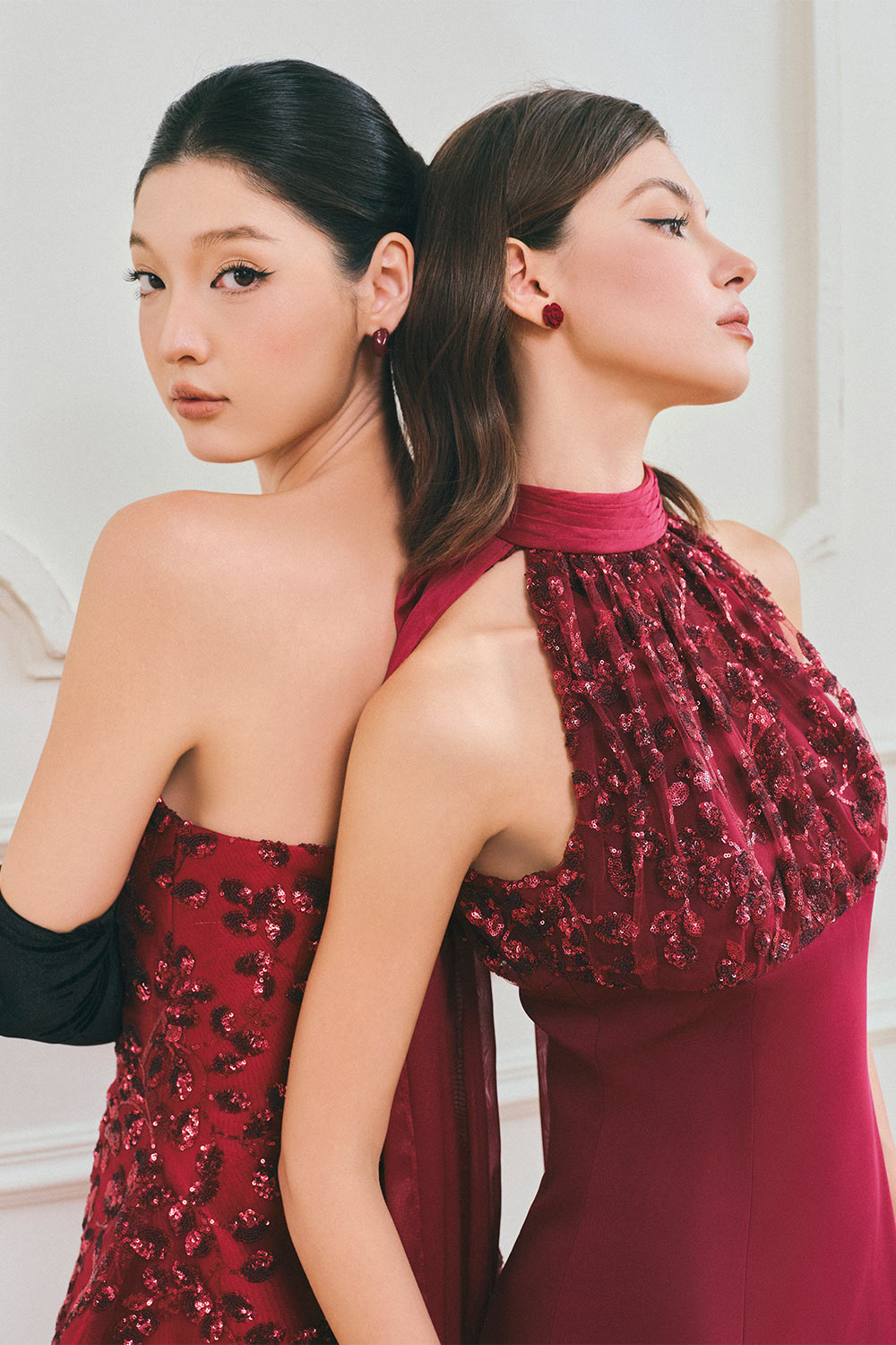 Solène Peplum Curved Neck Taffeta Maxi Set