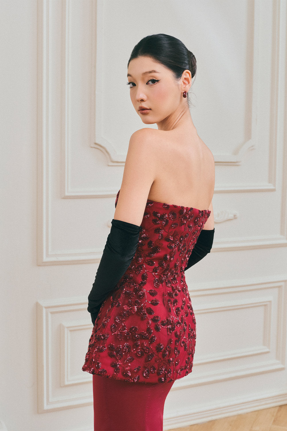 Solène Peplum Curved Neck Taffeta Maxi Set