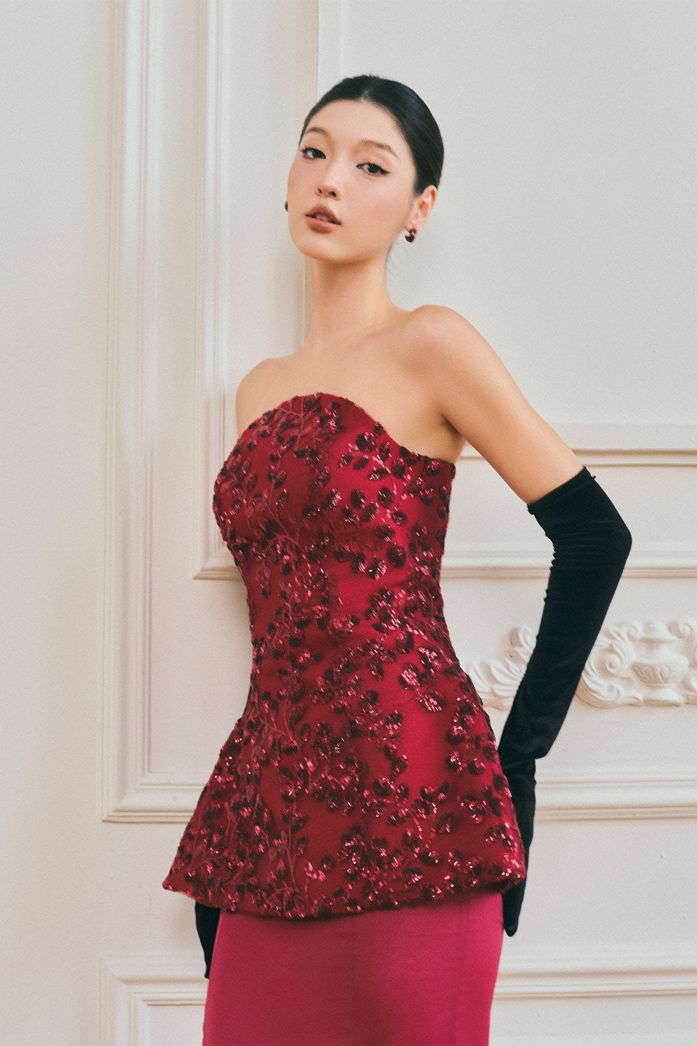 Solène Peplum Curved Neck Taffeta Maxi Set