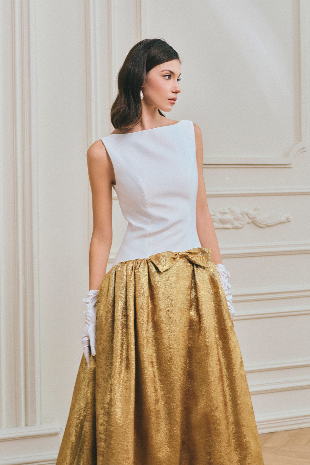 Riley Drop Waist Bateau Neck Taffeta Silk Maxi Dress