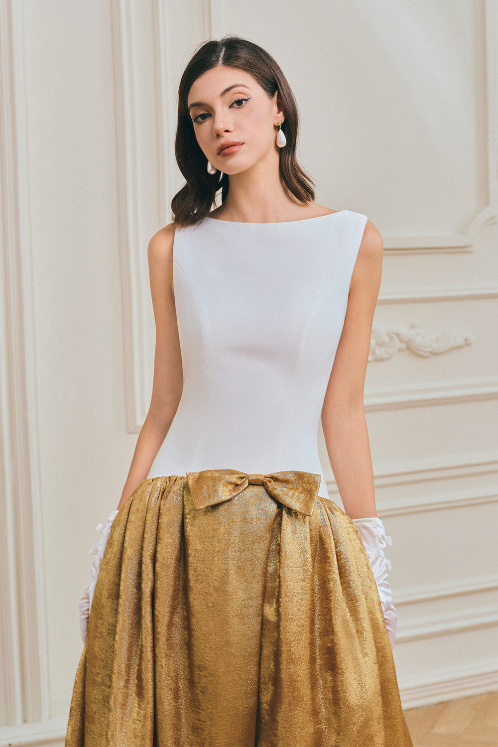 Riley Drop Waist Bateau Neck Taffeta Silk Maxi Dress