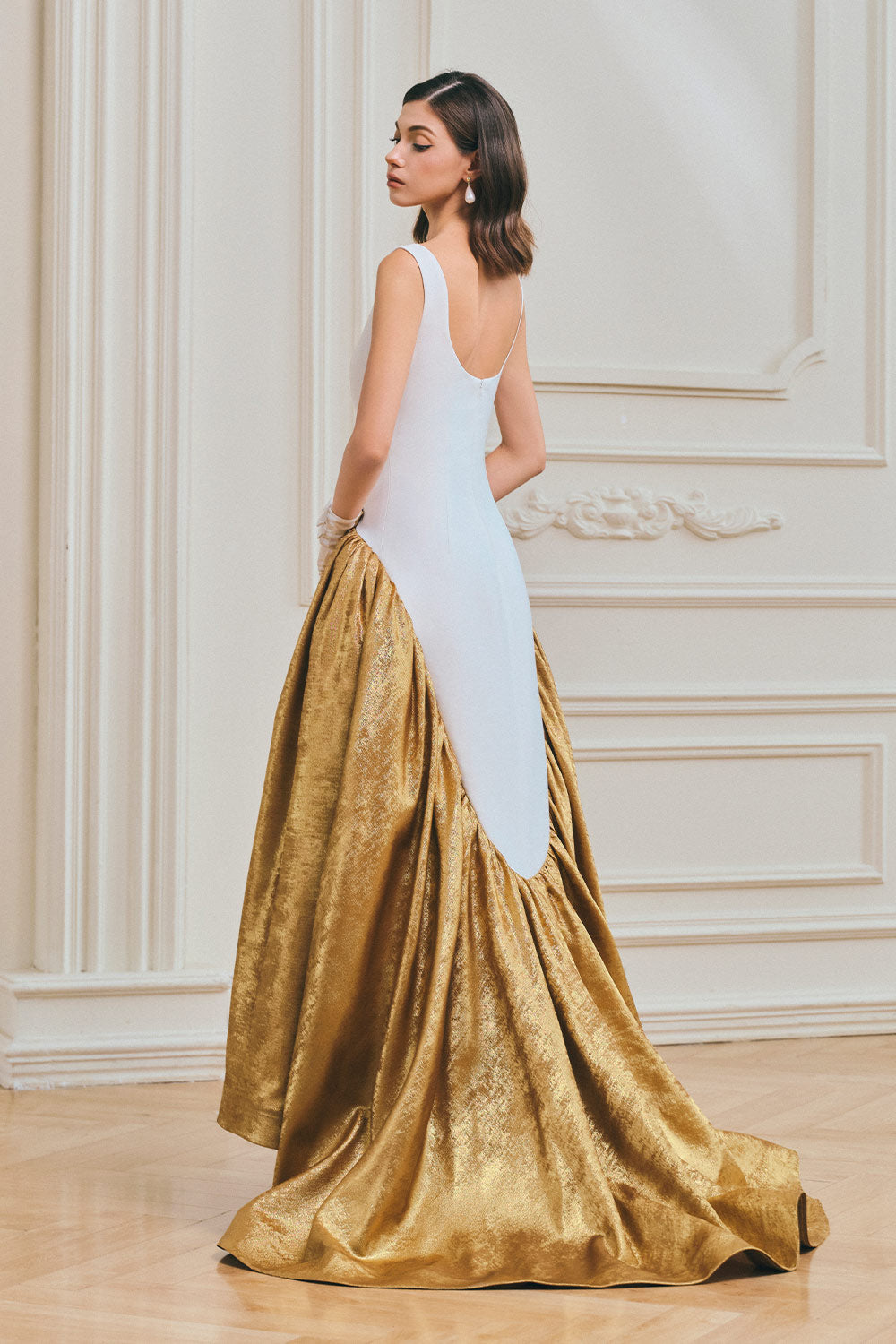 Riley Drop Waist Bateau Neck Taffeta Silk Maxi Dress