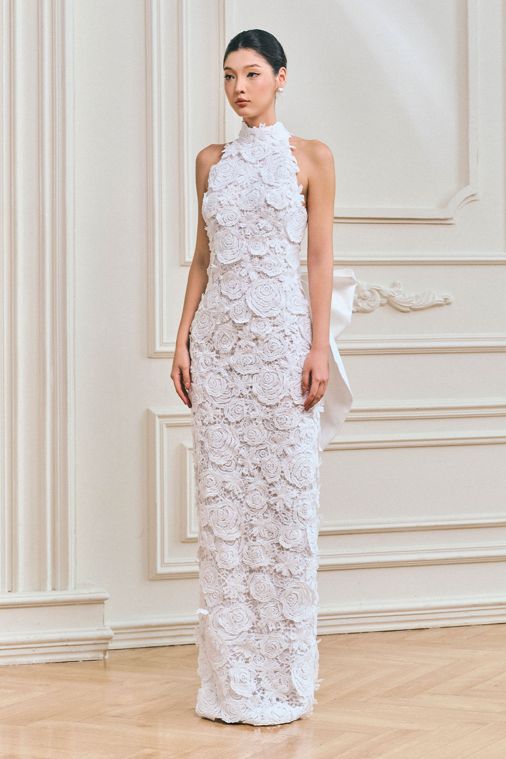 Roses Sheath Bow Lace Maxi Dress