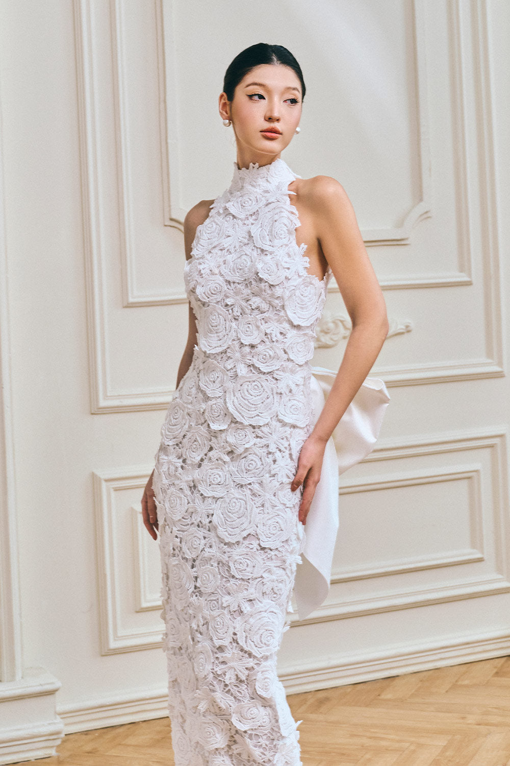 Roses Sheath Bow Lace Maxi Dress