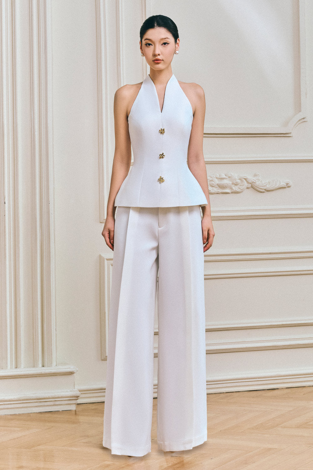 Josie Peplum Halter Neck Taffeta Top