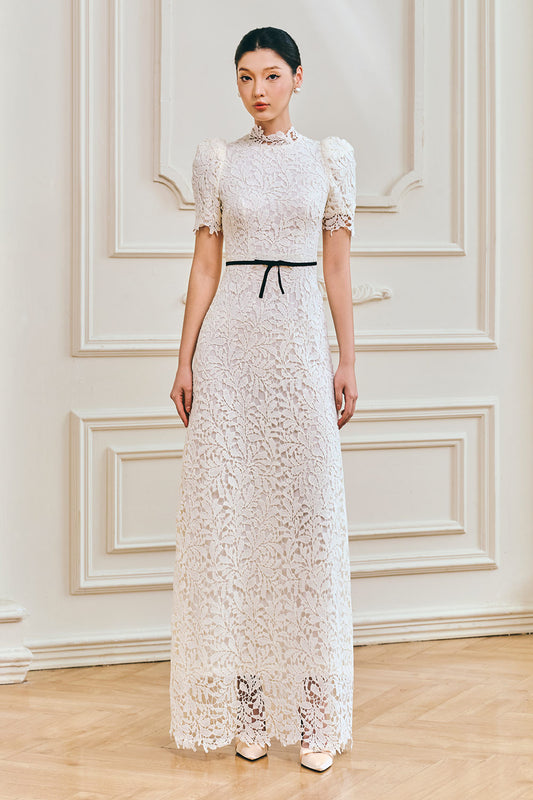 Hazel A-line Mock Neck Lace Maxi Dress