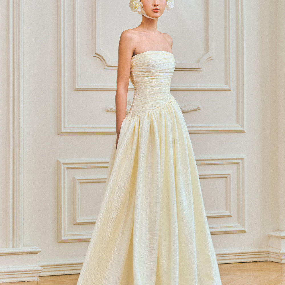 Vivienne A-line Straight Across Neck Silk Maxi Dress