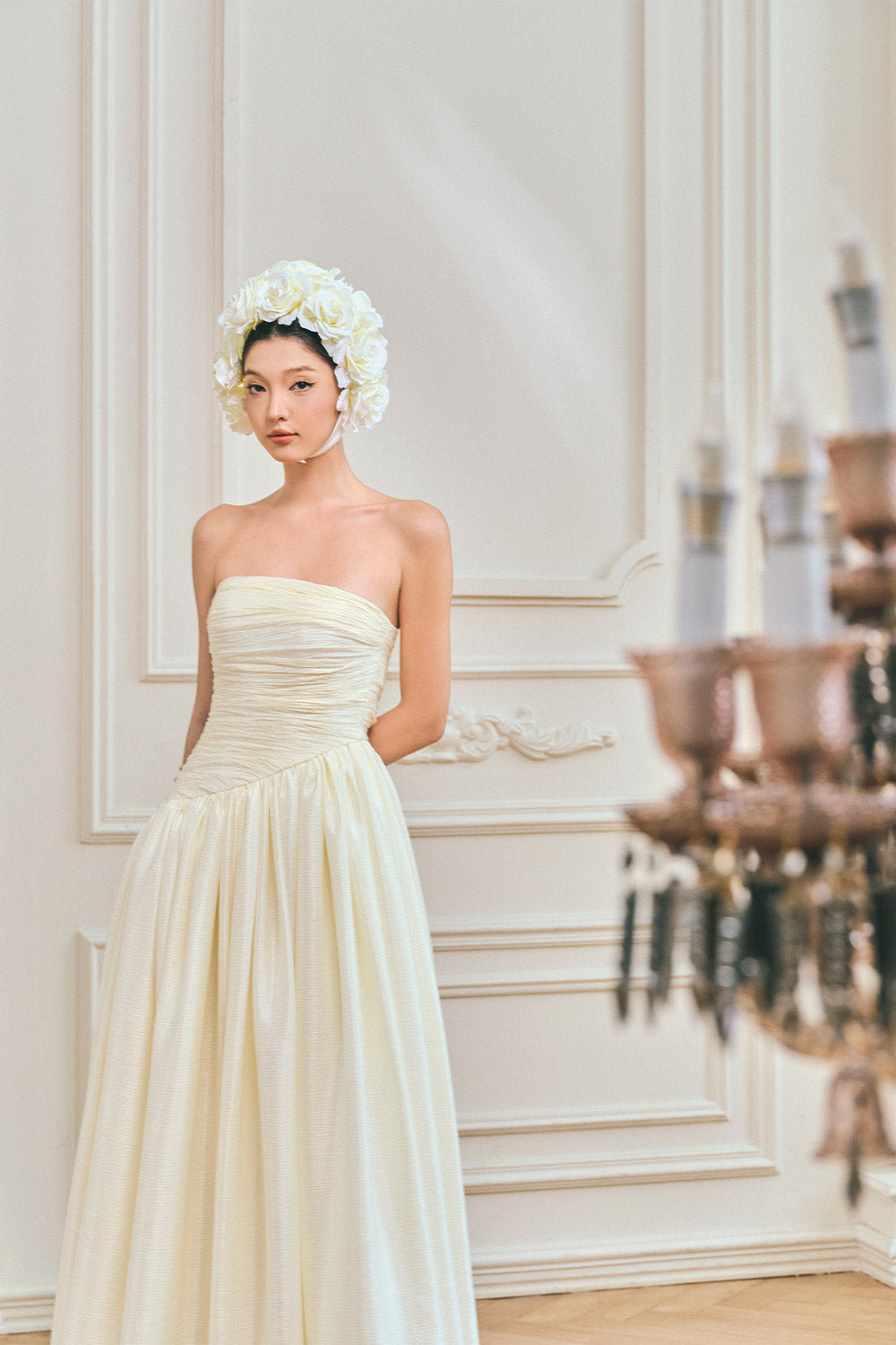 Vivienne A-line Straight Across Neck Silk Maxi Dress