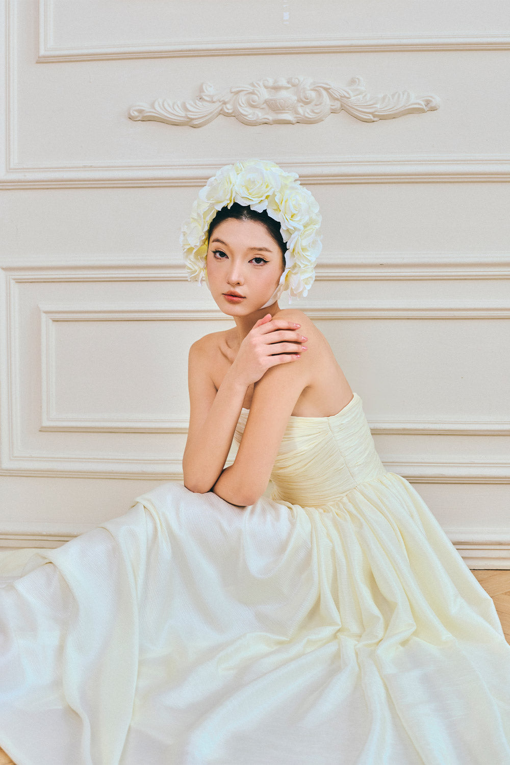 Vivienne A-line Straight Across Neck Silk Maxi Dress