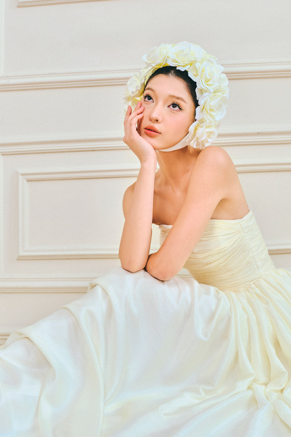 Vivienne A-line Straight Across Neck Silk Maxi Dress