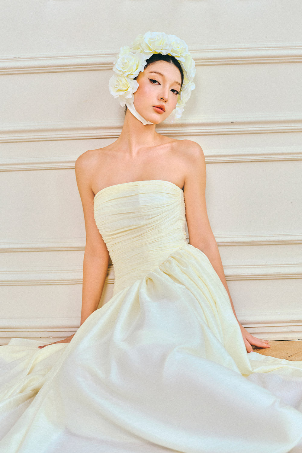 Vivienne A-line Straight Across Neck Silk Maxi Dress