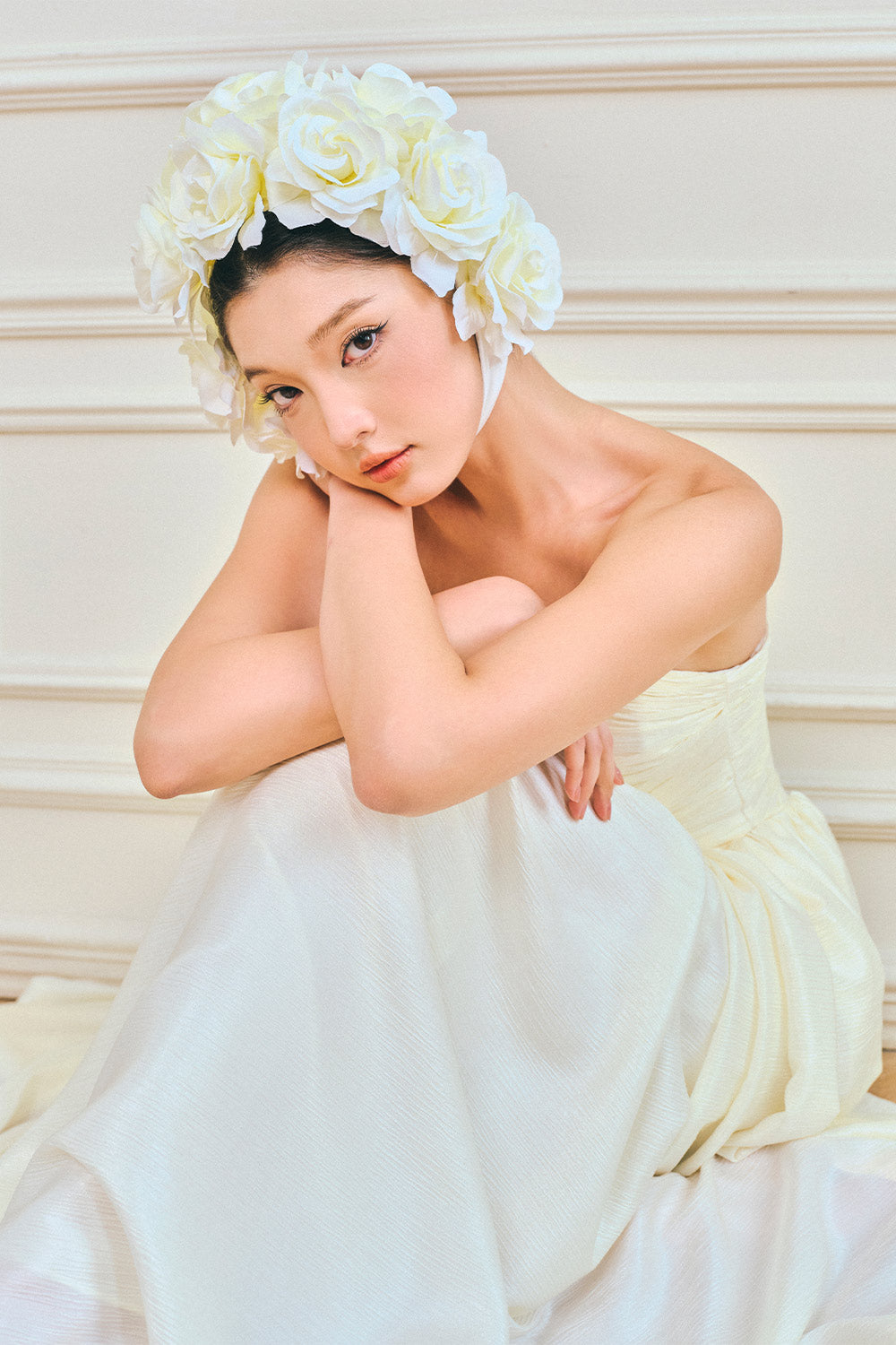 Vivienne A-line Straight Across Neck Silk Maxi Dress