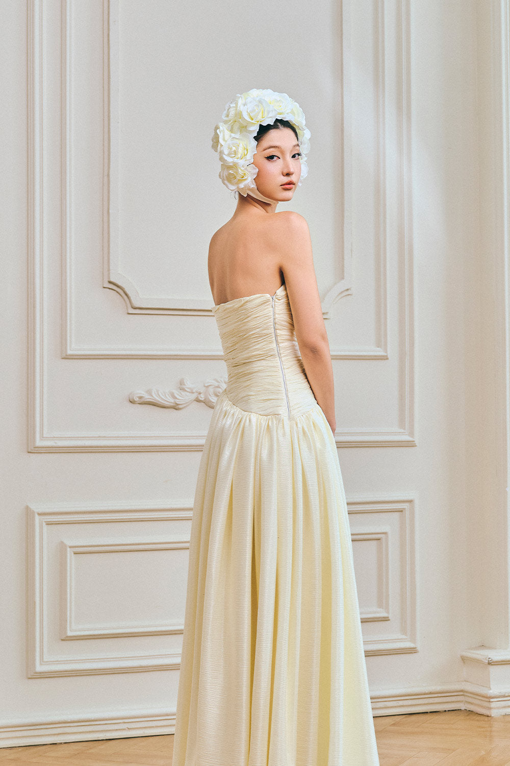 Vivienne A-line Straight Across Neck Silk Maxi Dress