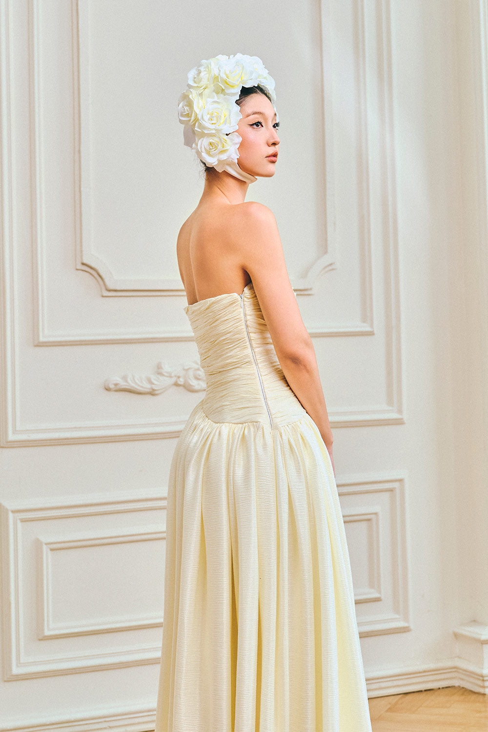 Vivienne A-line Straight Across Neck Silk Maxi Dress